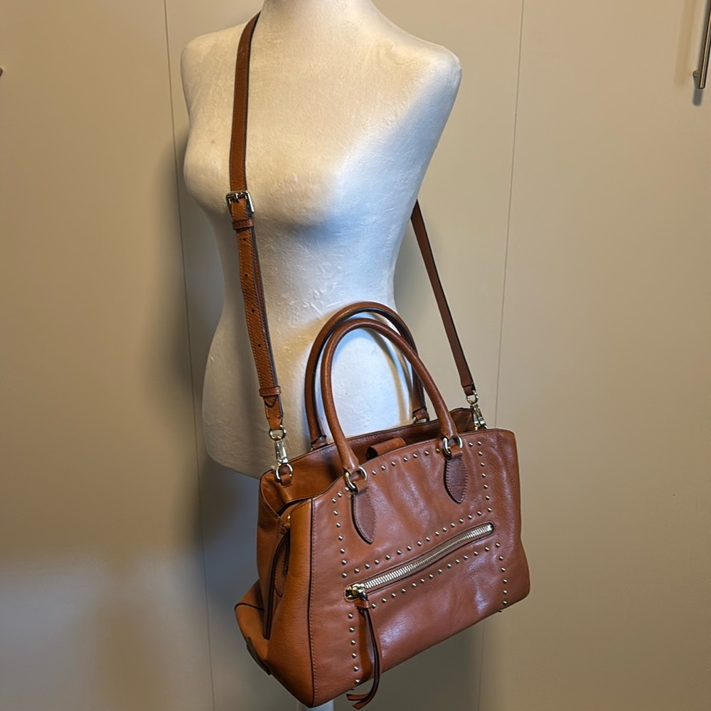 Cole Haan Tan Satchel with Stud Accents